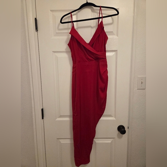 Lulus Let's Celebrate Tonight Red Satin Asymmetrical Dress - Size XS - Picture 3 of 5